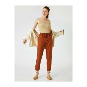 Koton Women's Brown Linen Waistband Trousers