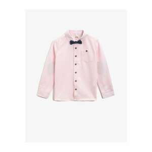 Koton Boy Pink Cotton Bow Tie Classic Collar Long Sleeve Shirt