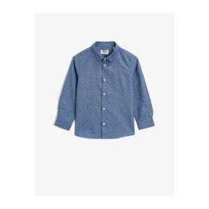 Koton Boy Blue Polka Dot Polo Collar Long Sleeve Shirt