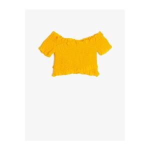 Koton Girl's Yellow Pleated V-Neck Short Sleeve Blouse