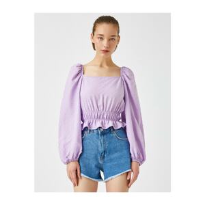 Koton Women's Lilac Balloon Sleeve Blouse Square Collar