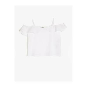Koton Girl's White Strap Short Sleeve Ruffle Detailed Blouse
