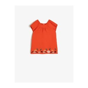 Koton Baby Girl Orange Flower Embroidered Dress