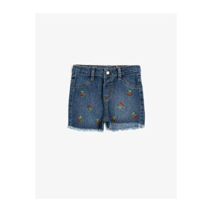 Koton Baby Girl Navy Blue Girl Navy Blue Cherry Figured Denim Shorts