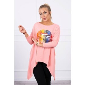 Oversize blouse with rainbow lip print apricot