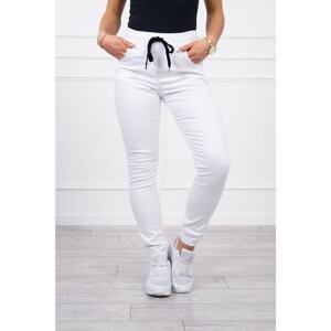 Denim trousers with a drawstring white