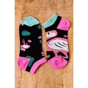 Mismatched Socks With A Flamingo Black-Pink