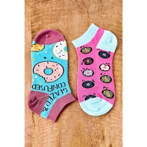 Mismatched Socks With Donuts Blue-Pink