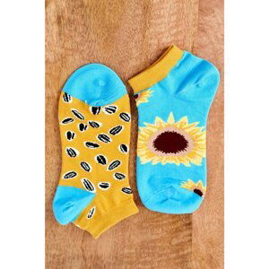 Mismatched Socks With Sunflowers Blue-Yellow