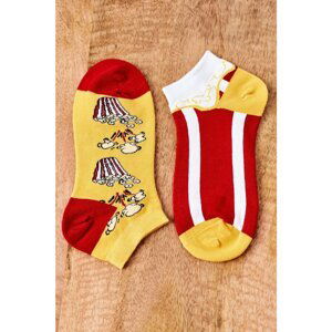 Unpaired socks with popcorn yellow-red