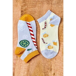 Unpaired Socks With Drink And Straw Yellow-Grey