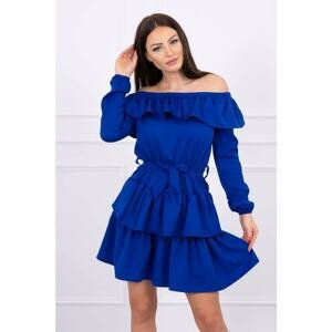 Off-the-shoulder dress with tie at the waist mauve-blue