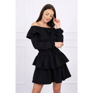 Off-the-shoulder dress with tie at the waist black