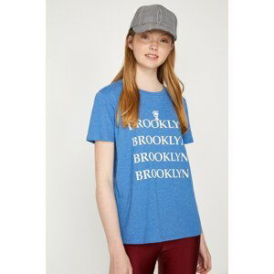 Koton Women's Blue Letter Printed T-Shirt