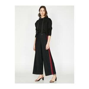 Koton Women's Black Stripe Detailed Trousers