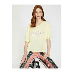 Koton Women's Yellow Printed T-Shirt