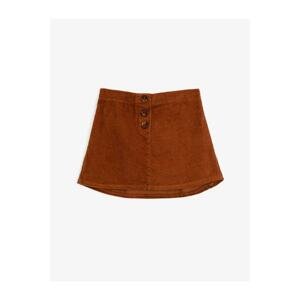 Koton Girl Brown Cotton Buttoned Velvet Skirt