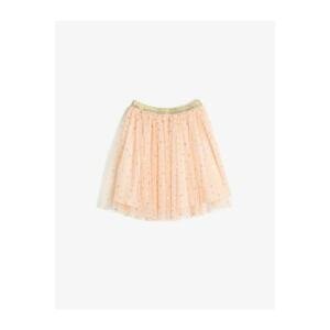 Koton Girl Pink Shiny Polka Dot Waist Glittery Elastic Elastic Medium Length Tutu Skirt