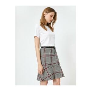 Koton Women's Red Belt Detailed Regular Waist Check Mini Skirt
