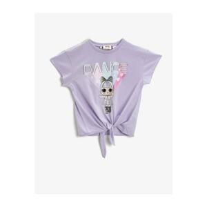 Koton Girl's Purple Licensed T-Shirt Cotton Printed