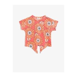 Koton Girl's Pink Floral T-Shirt Short Sleeve Crew Neck Cotton