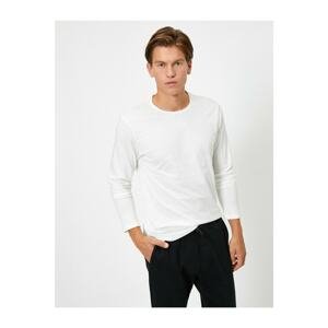 Koton Men's White Crew Neck Long Sleeve Basic T-Shirt