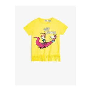Koton Girl's Yellow The Flintstones Printed Licensed Short Sleeve T-Shirt