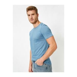 Koton Men's Blue Cotton Crew Neck Short Sleeve T-Shirt