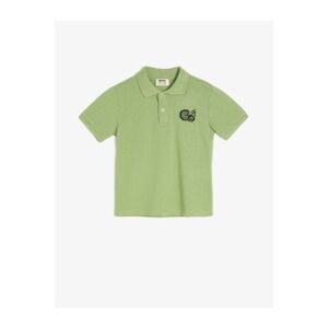 Koton Boy Green Polo Neck Short Sleeved 100% Cotton Embroidered T-Shirt