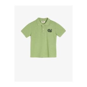 Koton Boy Green Polo Neck Short Sleeved 100% Cotton Embroidered T-Shirt