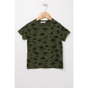 Koton Boy Green Printed Short Sleeve Crew Neck T-Shirt