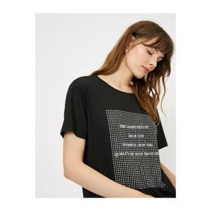 Koton Women's Black Printed T-shirt