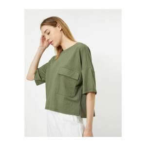 Koton Women's Green Pocket Detailed 3/4 Sleeve T-Shirt