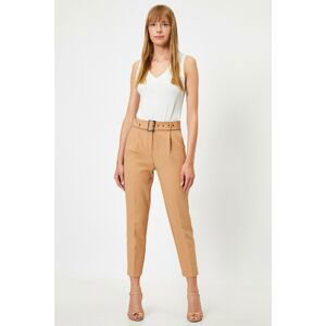 Koton Women's Brown Belted Carrot Cut Trousers