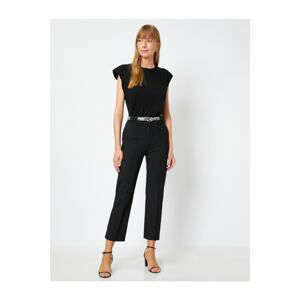 Koton Women's Black Belt Detailed Trousers