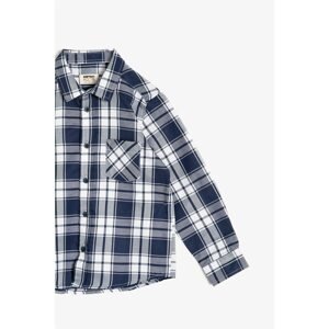 Koton Boy's Navy Blue Classic Collar Long Sleeve Checked Shirt