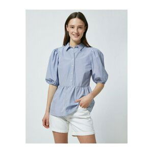 Koton Women's Poplin Blouse Balloon Sleeve Shirt Collar Striped