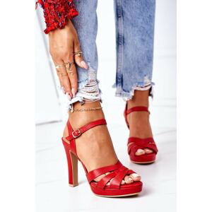 Elegant Sandals On A Block Heel Red Anastasia