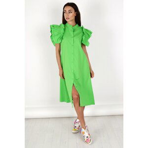 shirt dress with ruffles on the shoulders