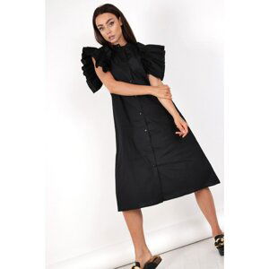 shirt dress with ruffles on the shoulders