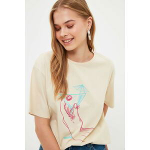 Trendyol Stone Printed Boyfriend Knitted T-Shirt