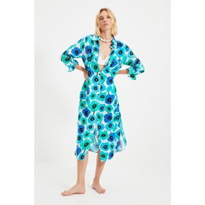 Trendyol Blue Floral Patterned Kimono&Caftan