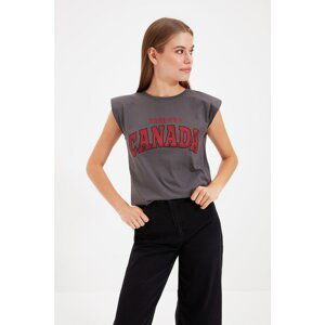 Trendyol Anthracite Printed Padded Basic Knitted T-Shirt