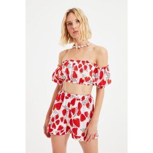 Trendyol Strawberry Patterned Carmen Collar Beach Bottom-Top Suit