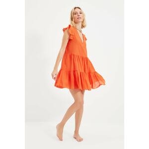 Trendyol Orange Sleeves Flounce Voile Beach Dress