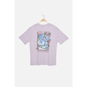 Trendyol Lilac Men's Wide Cut Crew Neck Short Sleeve Printed T-Shirt