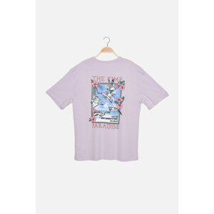 Trendyol Lilac Men's Wide Cut Crew Neck Short Sleeve Printed T-Shirt
