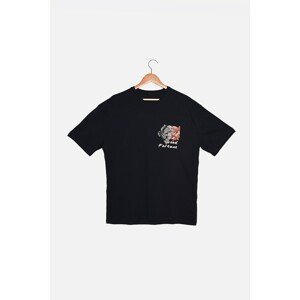 Trendyol Navy Blue Men's Wide Cut Crew Neck Short Sleeve Printed T-Shirt