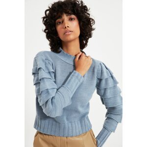 Trendyol Blue Ruffle Detailed Knitwear Sweater