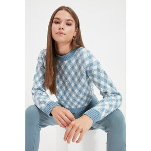 Trendyol Blue Crop Soft Textured Patterned Knitwear Sweater